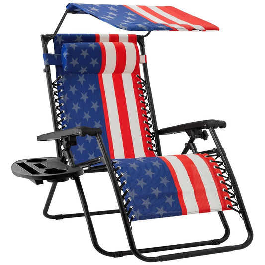 USA American Flag Zero Gravity Reclining Patio Lounge Chair with Canopy-0