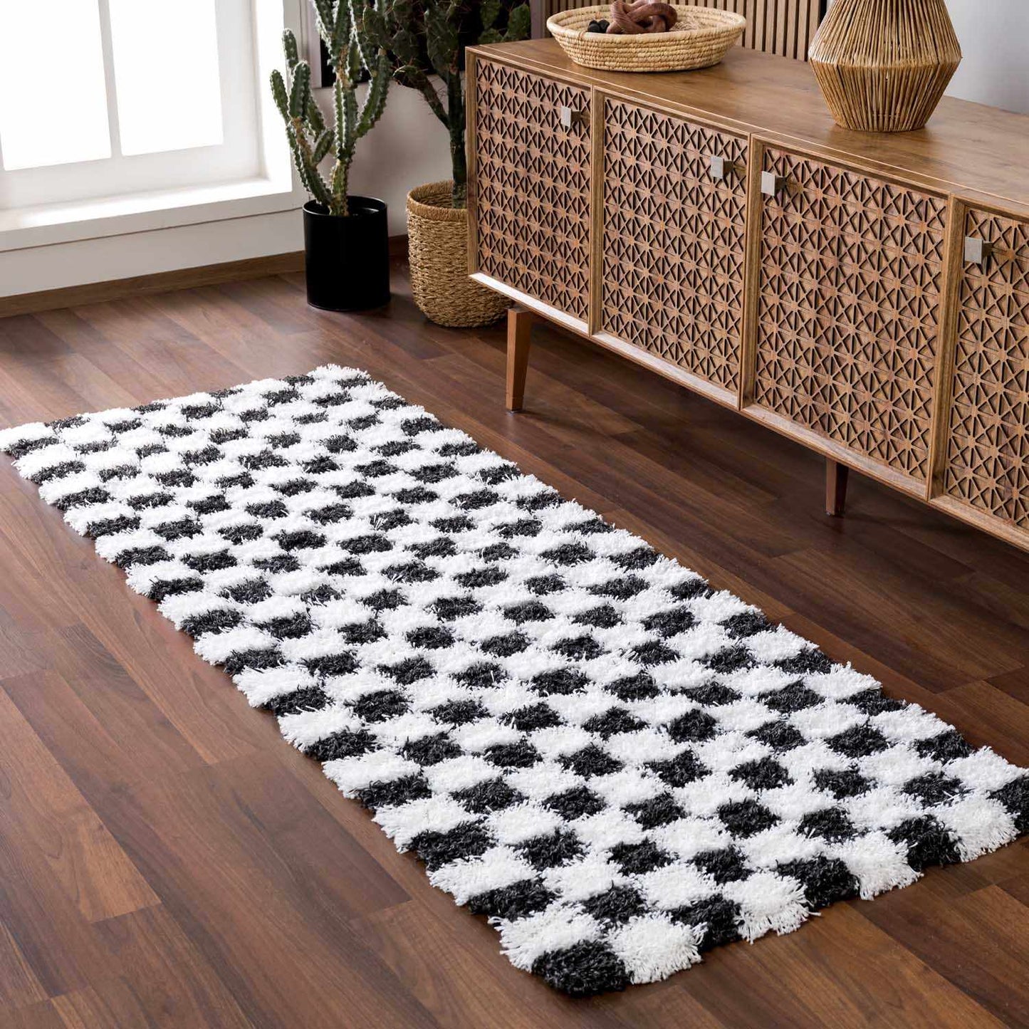 Atira Black & White Checkered Area Rug-6