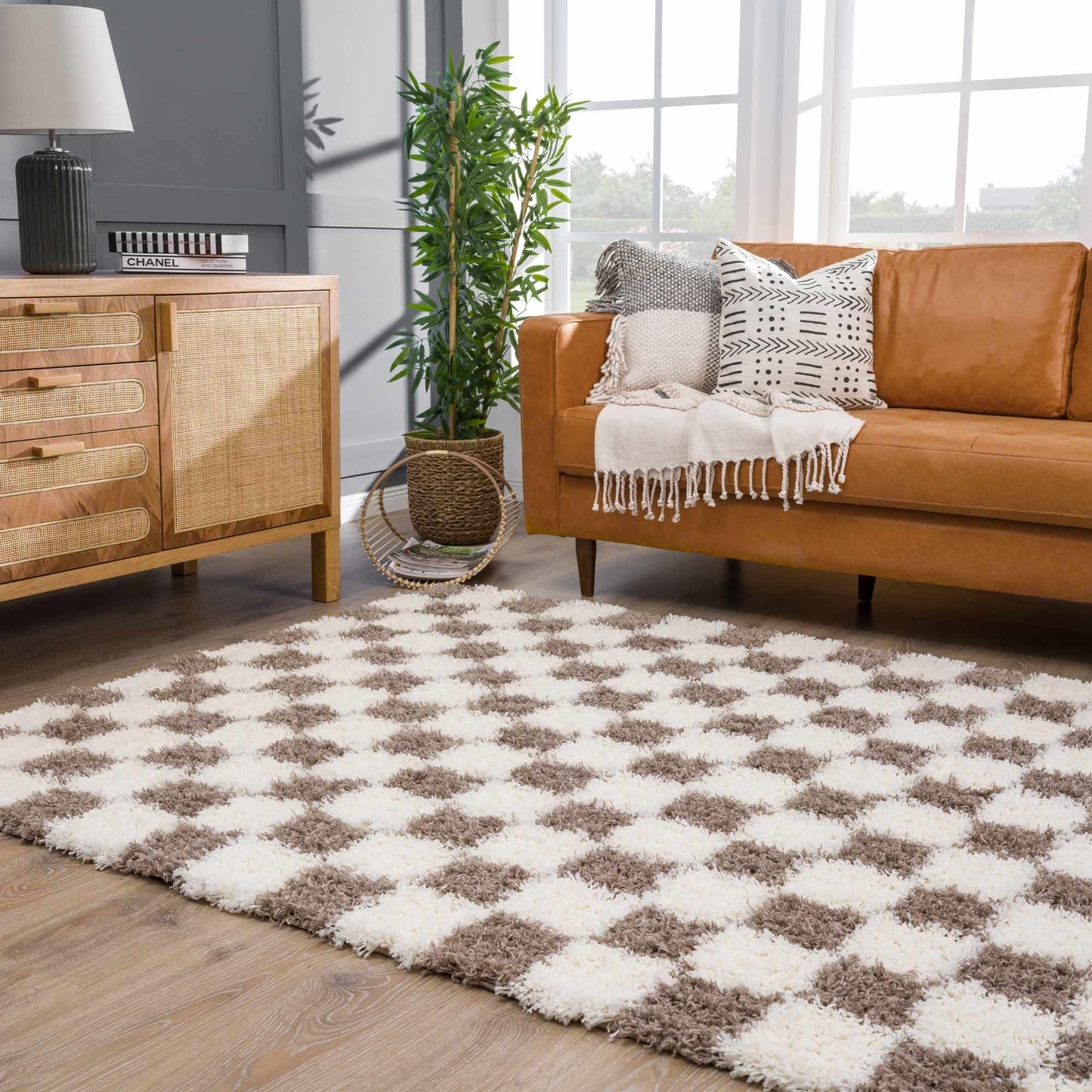 Atira Brown Checkered Area Rug-5