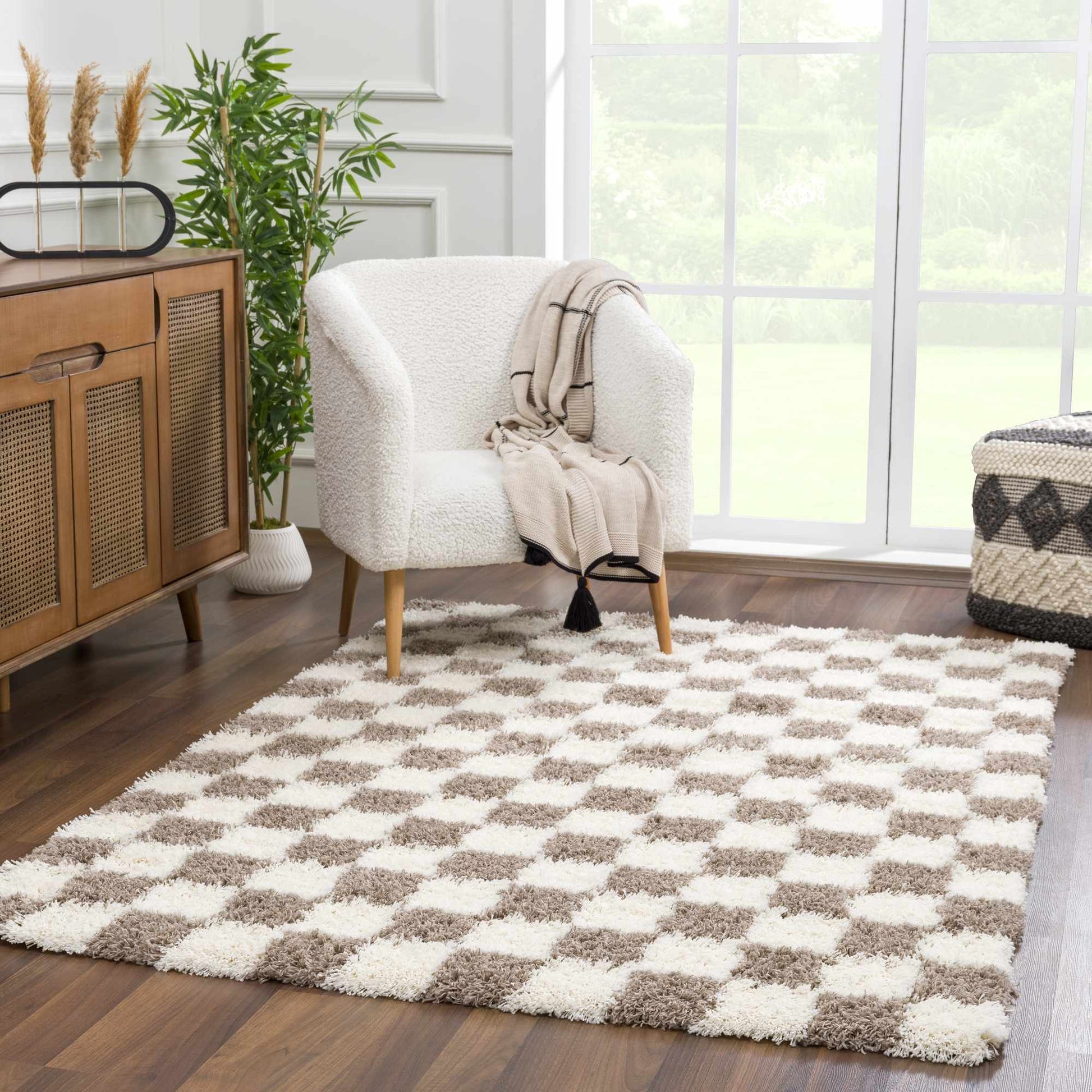 Atira Brown Checkered Area Rug-3