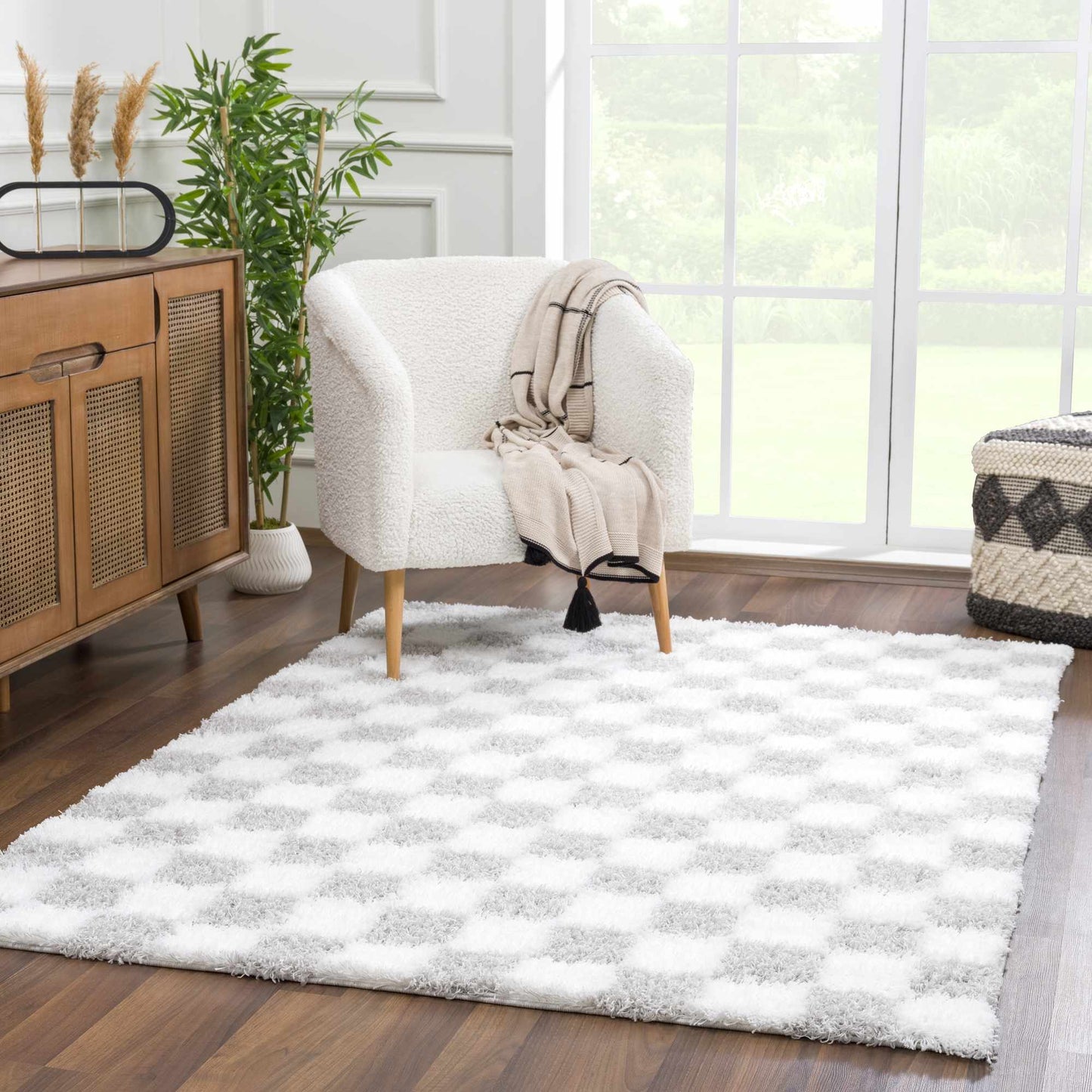 Atira Gray Checkered Area Rug-0