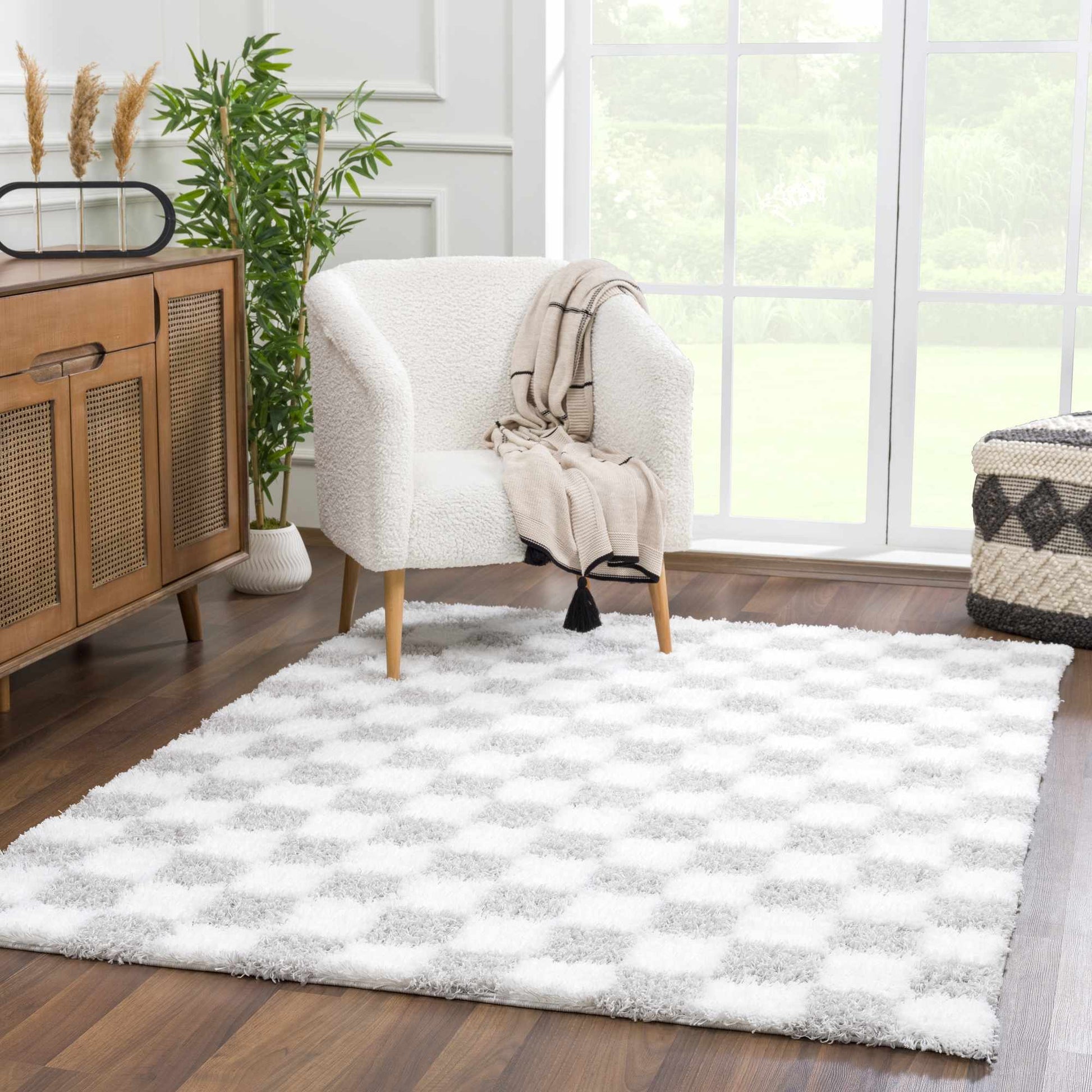 Atira Gray Checkered Area Rug-0