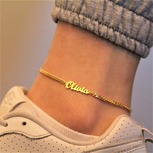 3mm Cuban Chain Custom Name Anklet Personalized Stainless Steel Jewelry Custom Anklet Nameplate Mother's Day Gift