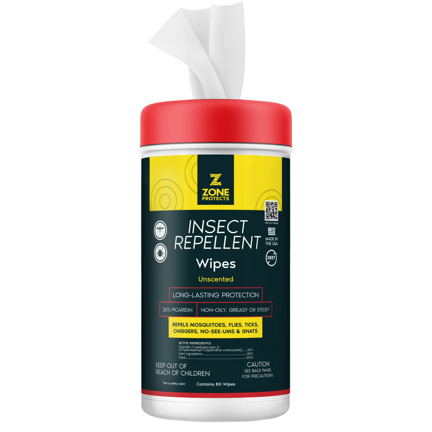 Unscented Picaridin Wipes, 80-ct