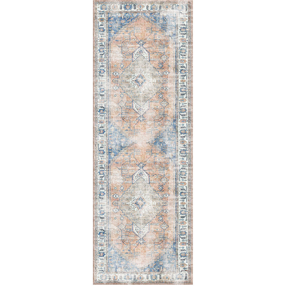 Distressed Vintage Pissarro Terracotta in Grey & Beige : Runner Rug-0