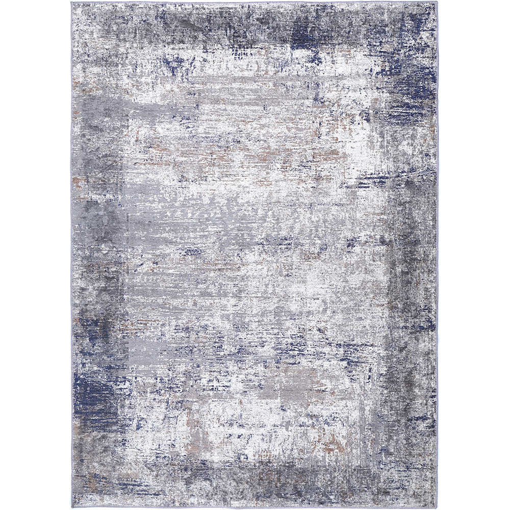 Abstract Border Echo in Blue & Grey Rug-0