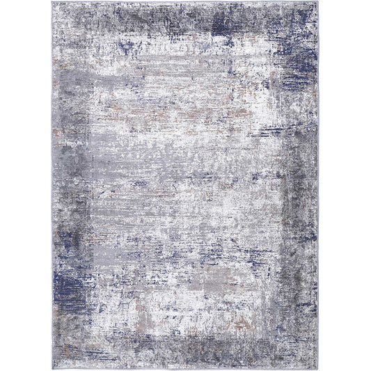 Abstract Border Echo in Blue & Grey Rug-0