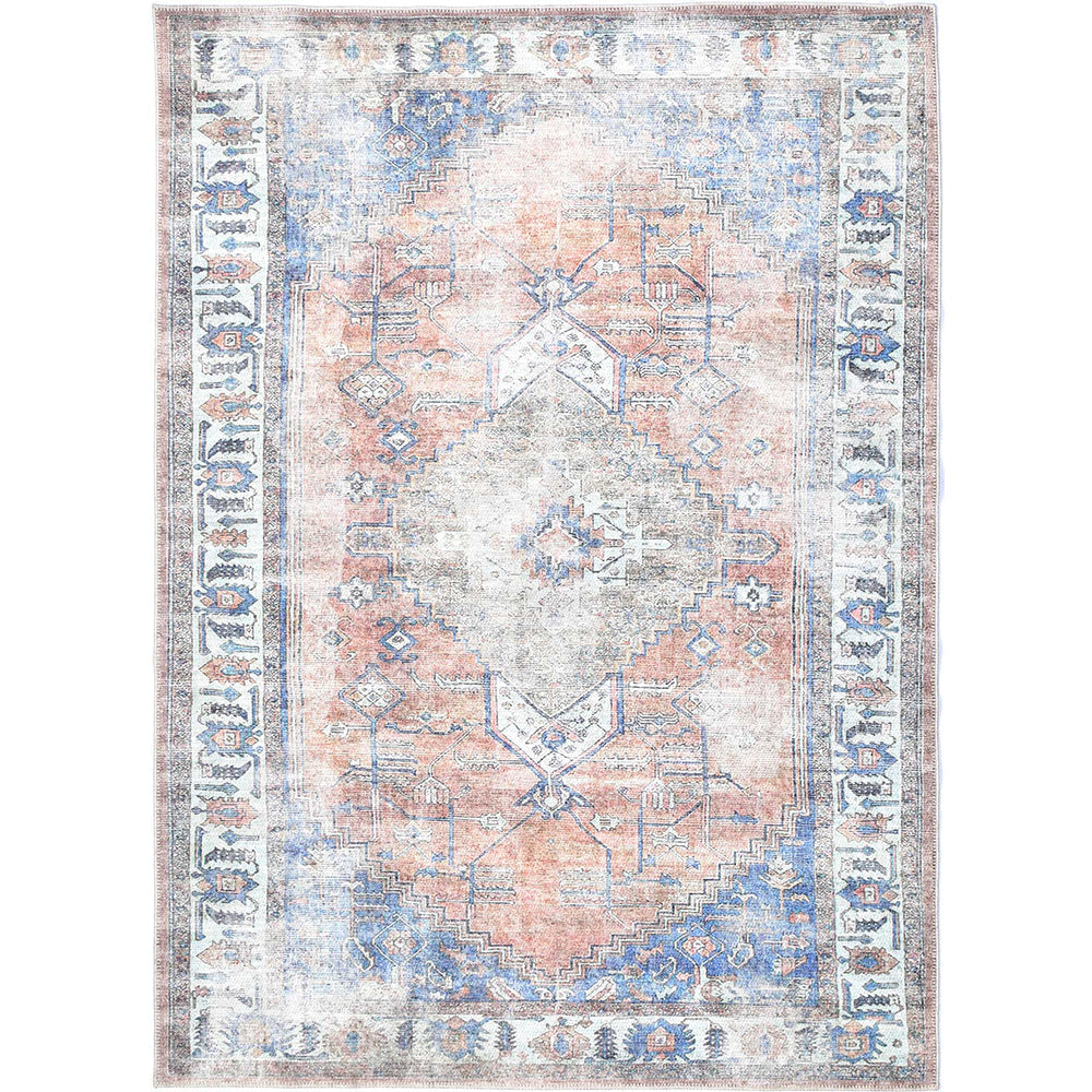 Distressed Vintage Pissarro Terracotta in Blue & Beige-0
