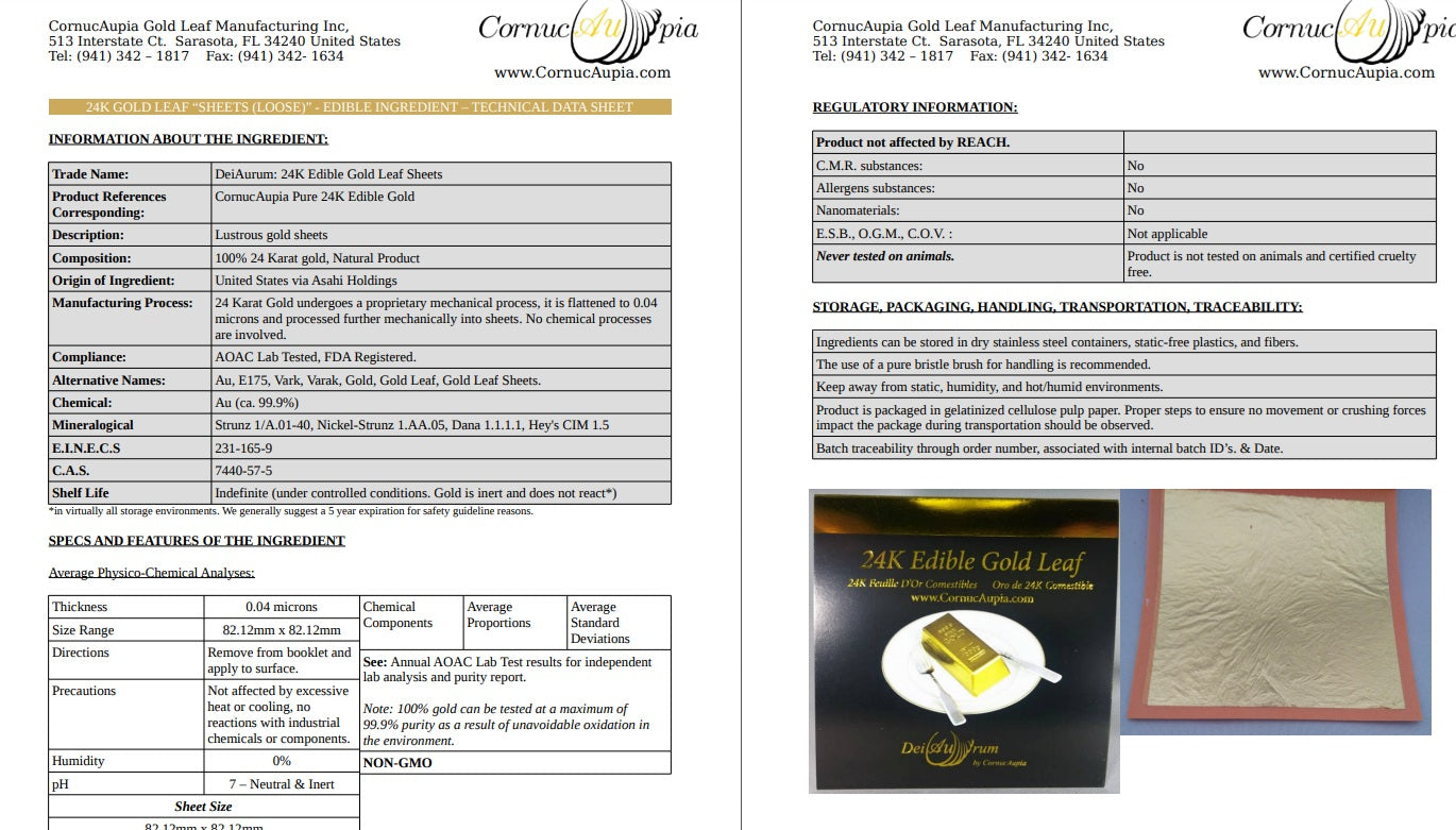 Edible Gold Leaf Sheets, 24K  3 3/8" - 25 Sheets