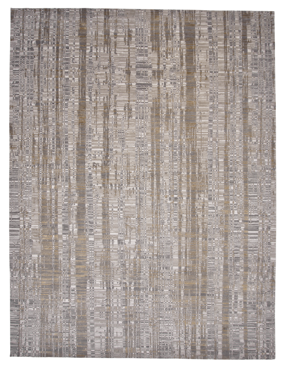 Contemporary Carved Tibetan 9x12 (ivory/gold/gray)-0