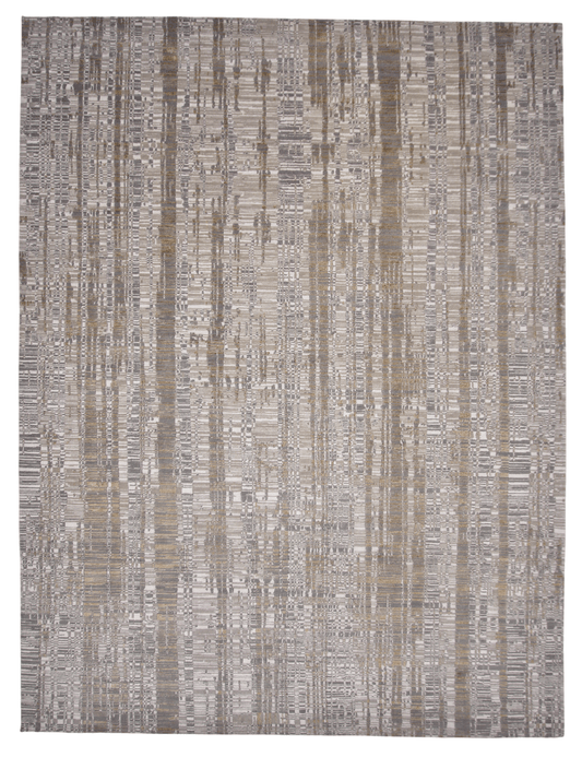Contemporary Carved Tibetan 9x12 (ivory/gold/gray)-0