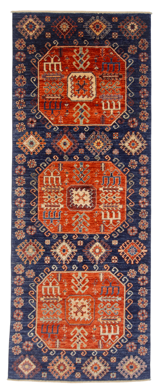 Afghan Turkoman (3'10"x10'01") blue/red-0