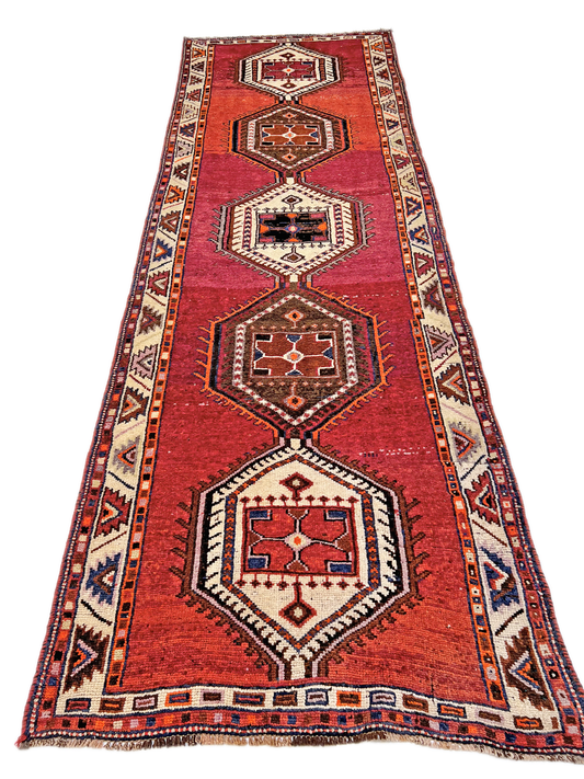 Vintage Turkish 4'06"x12'09" red/brn-0