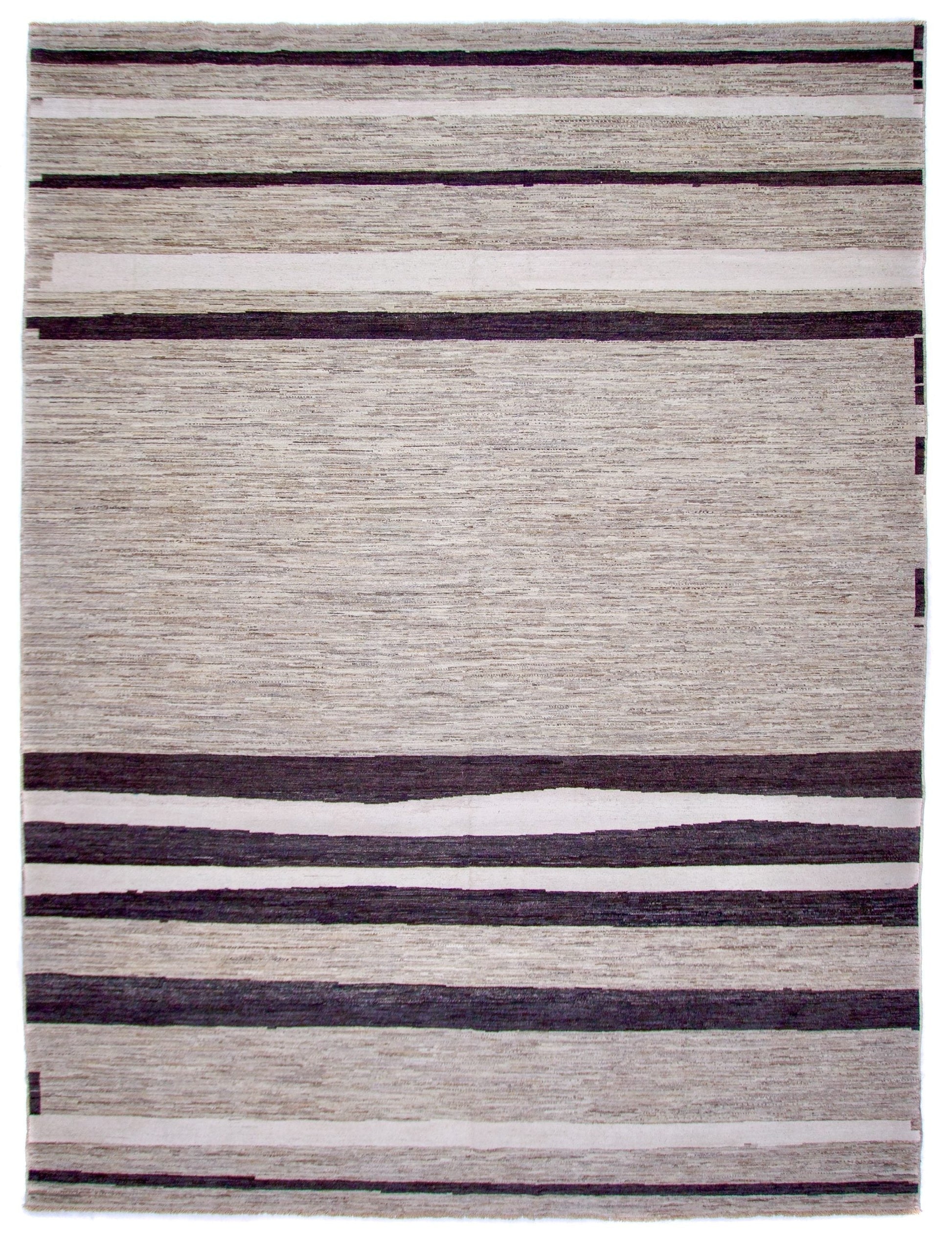 Modern Silk Striped Gabbeh (9'01"x11'11") natural/brown-0