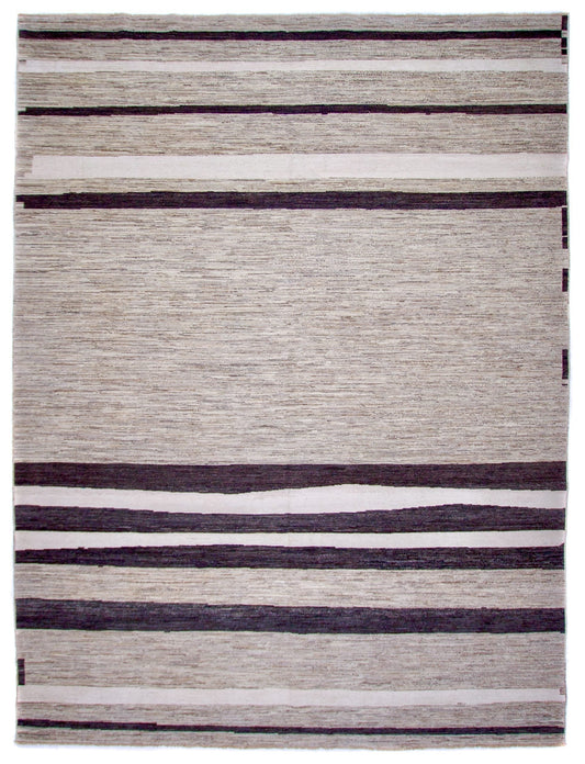 Modern Silk Striped Gabbeh (9'01"x11'11") natural/brown-0