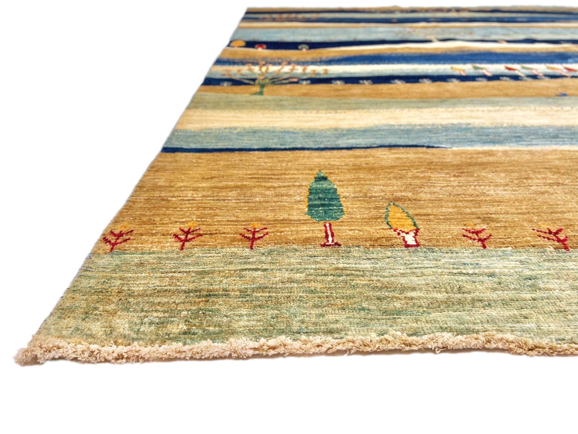 Scenic Afghan Gabbeh (8'00"x9'07") blue/sand/ivory-2