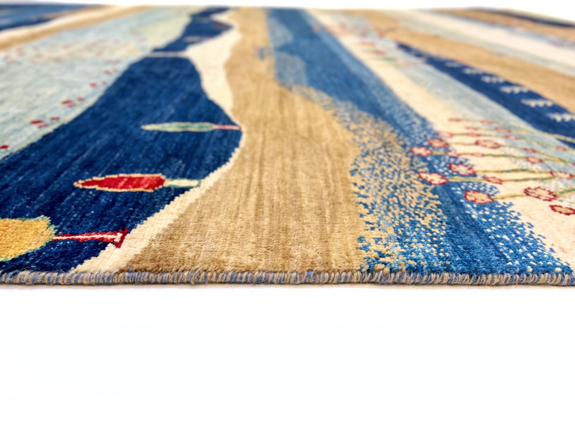 Scenic Afghan Gabbeh (8'00"x9'07") blue/sand/ivory-3
