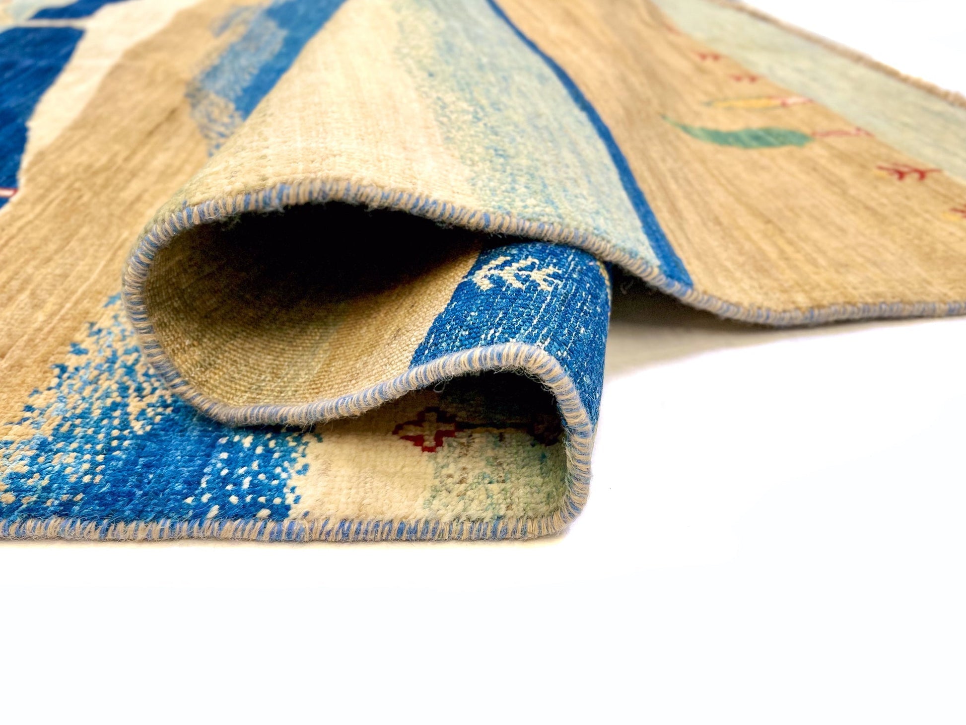 Scenic Afghan Gabbeh (8'00"x9'07") blue/sand/ivory-4