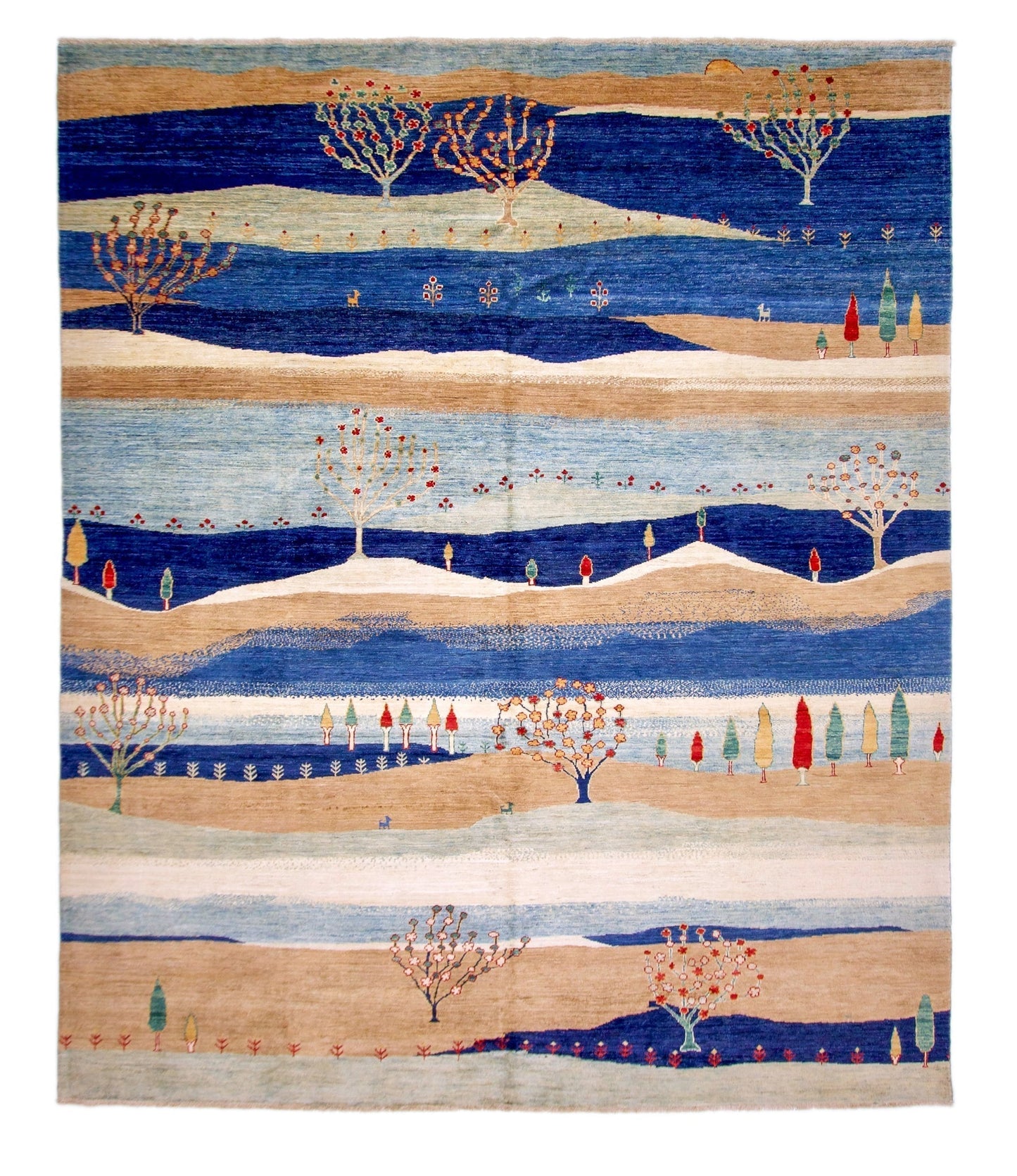 Scenic Afghan Gabbeh (8'00"x9'07") blue/sand/ivory-0