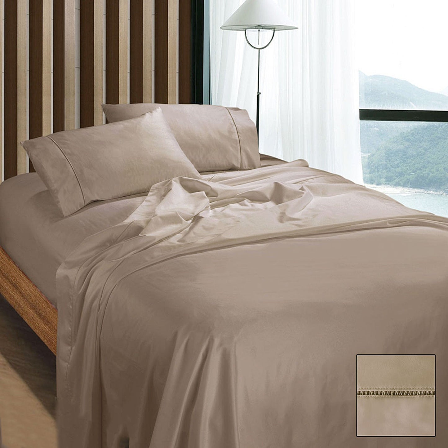 NNEDSZ 1100TC Egyptian Cotton Sateen Sheet Set Doeskin Queen-0