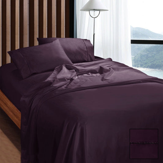 Ramesses 1100TC Egyptian Cotton Sateen Sheet Set Eggplant Queen-0