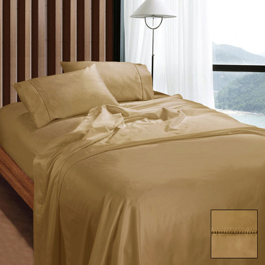 NNEDSZ 1100TC Egyptian Cotton Sateen Sheet Set Latte Queen-0