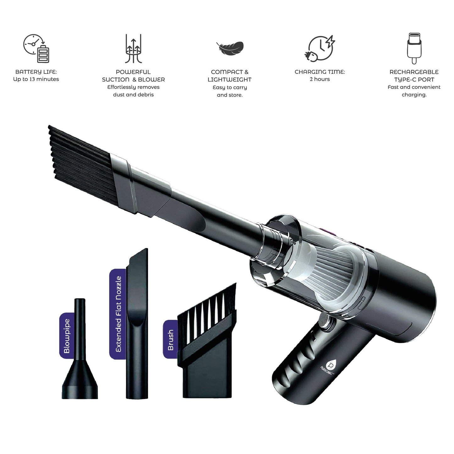 Pursonic Complete Cleaning Bundle – 2-in-1 Mini Wireless Vacuum & Air Duster + Cordless Power Scrubber Brush + Automatic Toilet Bowl Cleaner Tablets-2