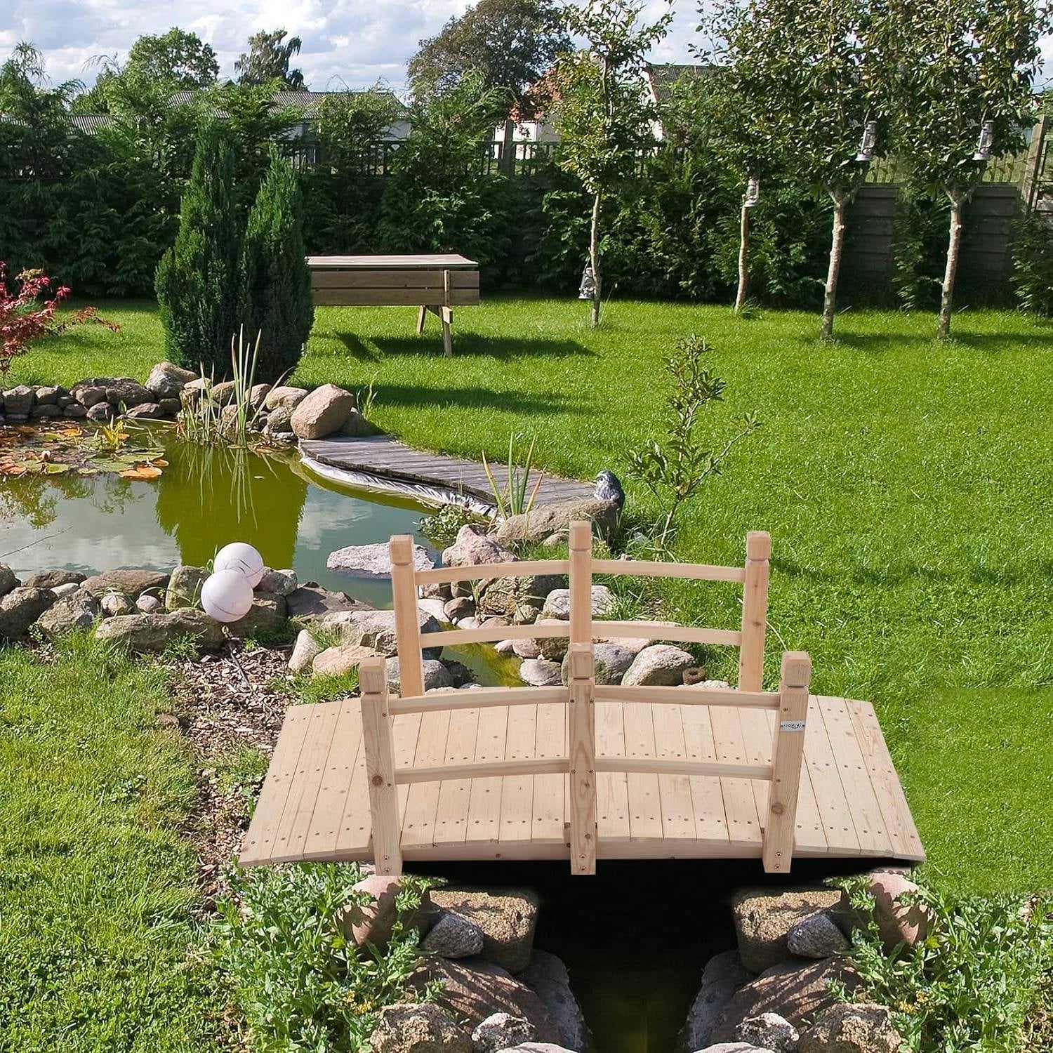 Outdoor Solid Wood 5-Ft Garden Bridge in Natural Wood Finish-2