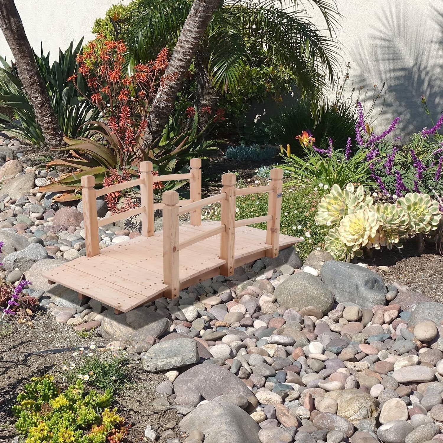 Outdoor Solid Wood 5-Ft Garden Bridge in Natural Wood Finish-3