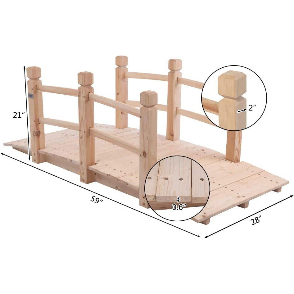 Outdoor Solid Wood 5-Ft Garden Bridge in Natural Wood Finish-4