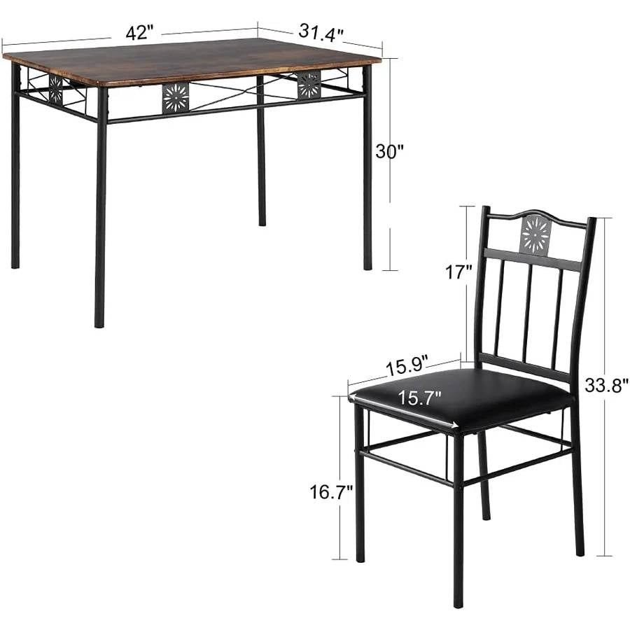 Farmhouse 5-Piece Dining Set with Wood-Top Table and 4 Cushioned Chairs-3