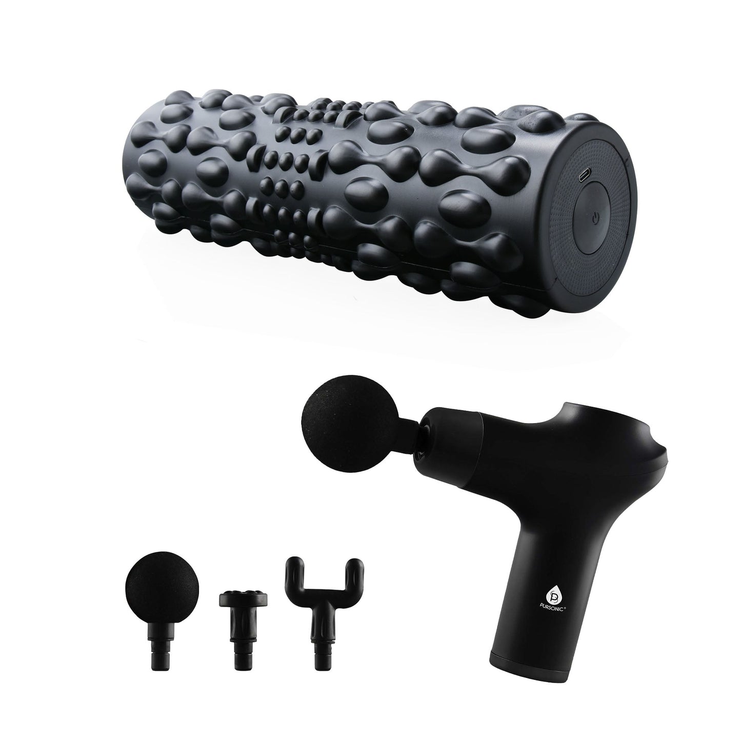 Pursonic Deep Tissue Recovery Bundle – 3-Speed Massage Gun + FlexiPulse 5-Speed Vibrating Foam Roller-0