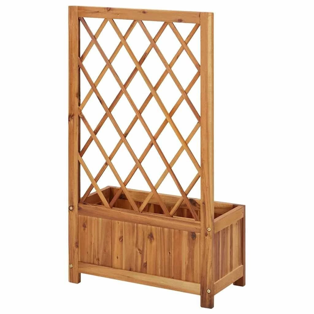 Solid Wood Outdoor Raised Garden Bed Planter with Lattice Trellis-1