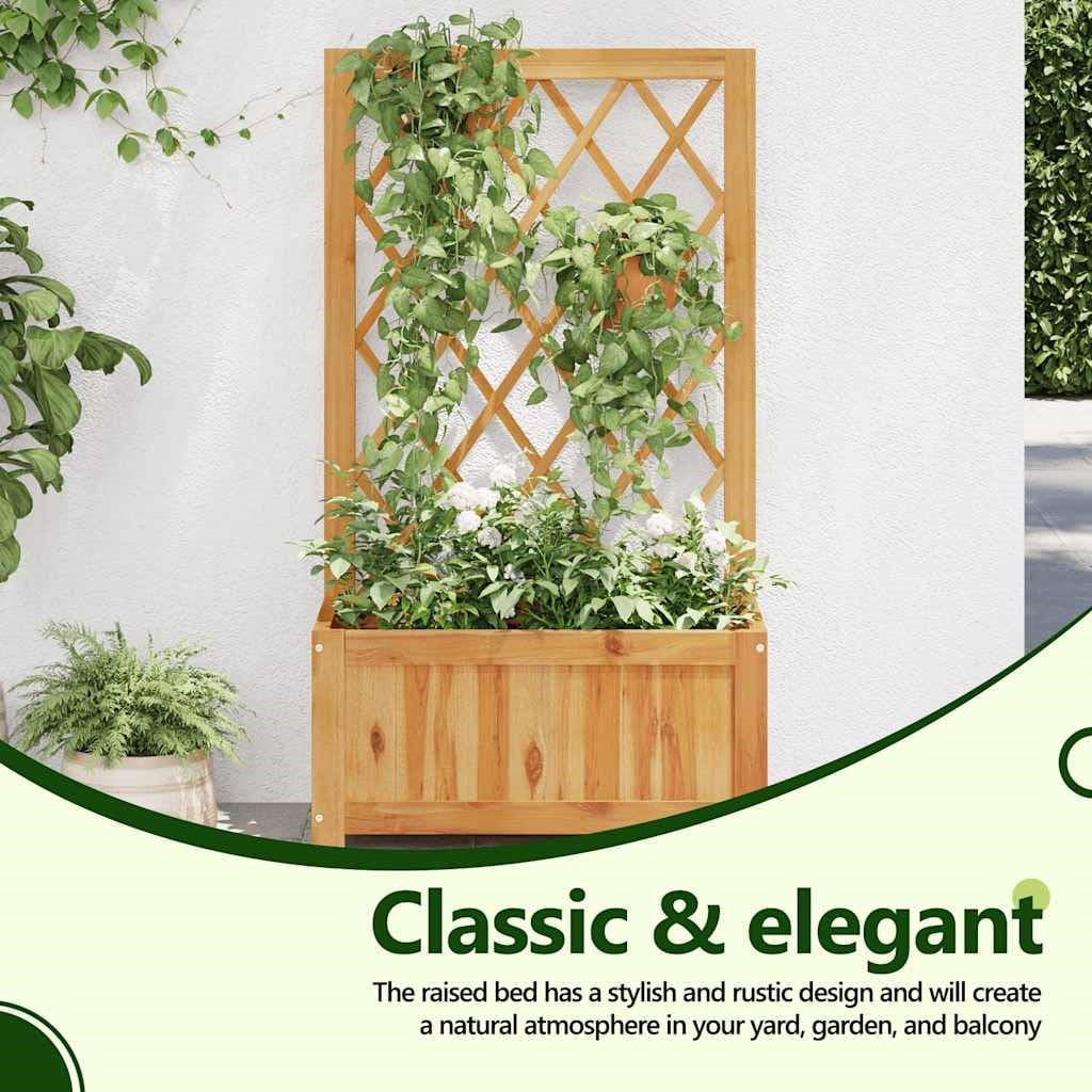 Solid Wood Outdoor Raised Garden Bed Planter with Lattice Trellis-2