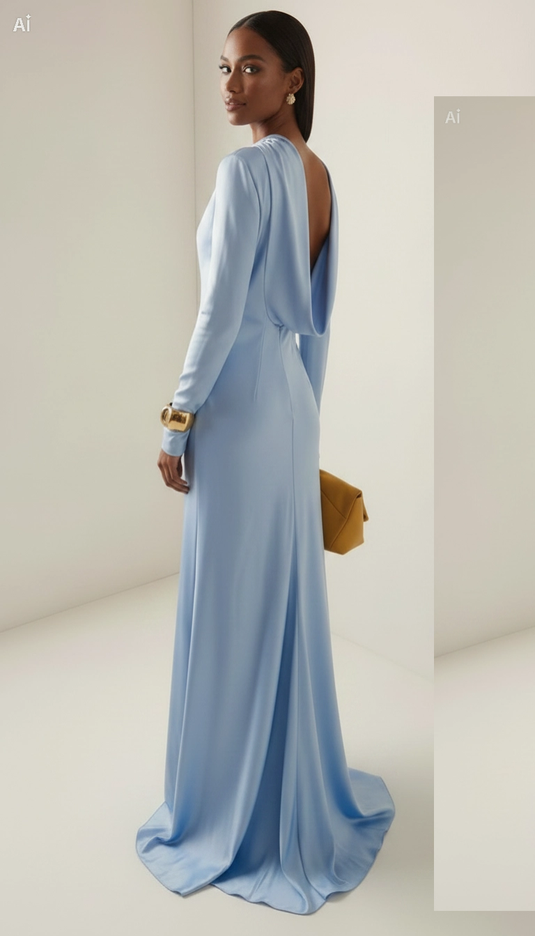 Satin Open-back Long-sleeved Maxi Dress