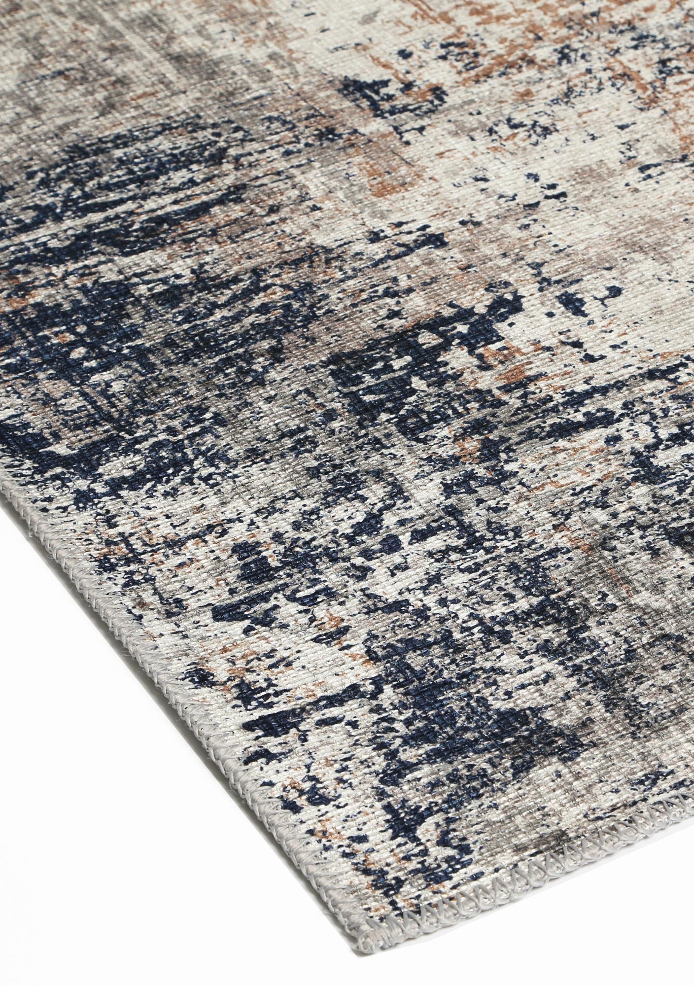 Abstract Border Echo in Blue & Grey : Runner Rug-3