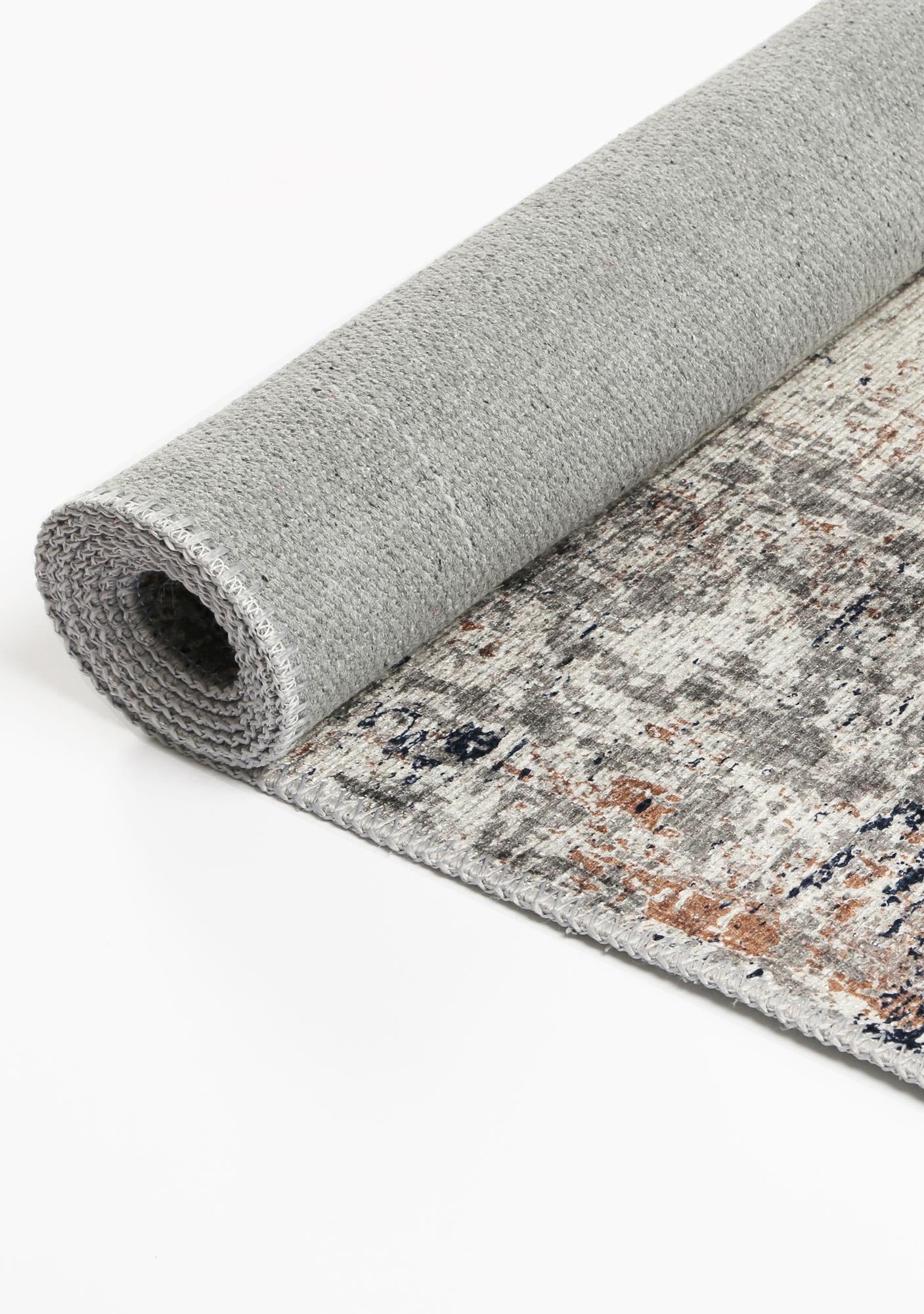Abstract Border Echo in Blue & Grey : Runner Rug-4