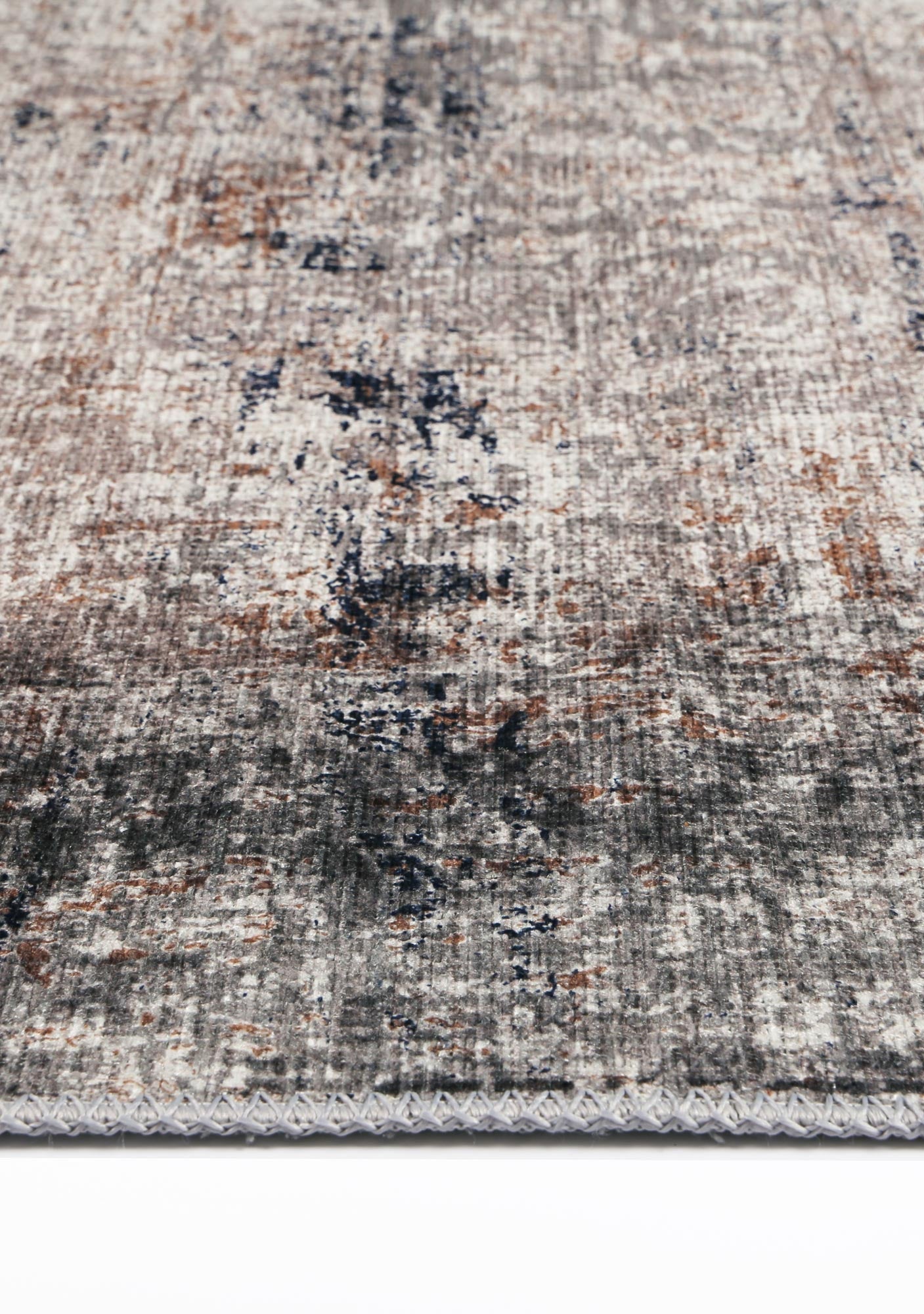 Abstract Border Echo in Blue & Grey : Runner Rug-2