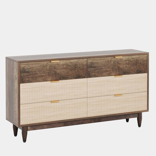 Retro Mid-Century Modern 6 Drawer Dresser Chest of Drawers in Vintage Brown-0