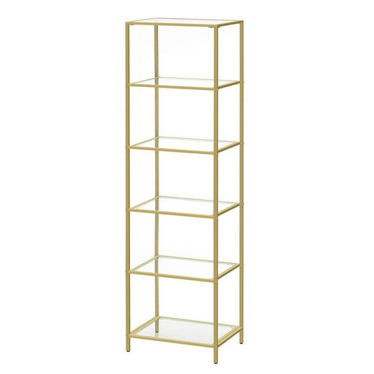 Narrow Glass Shelf Bookcase Bedroom Living Office Bath Storage Unit in Gold-0