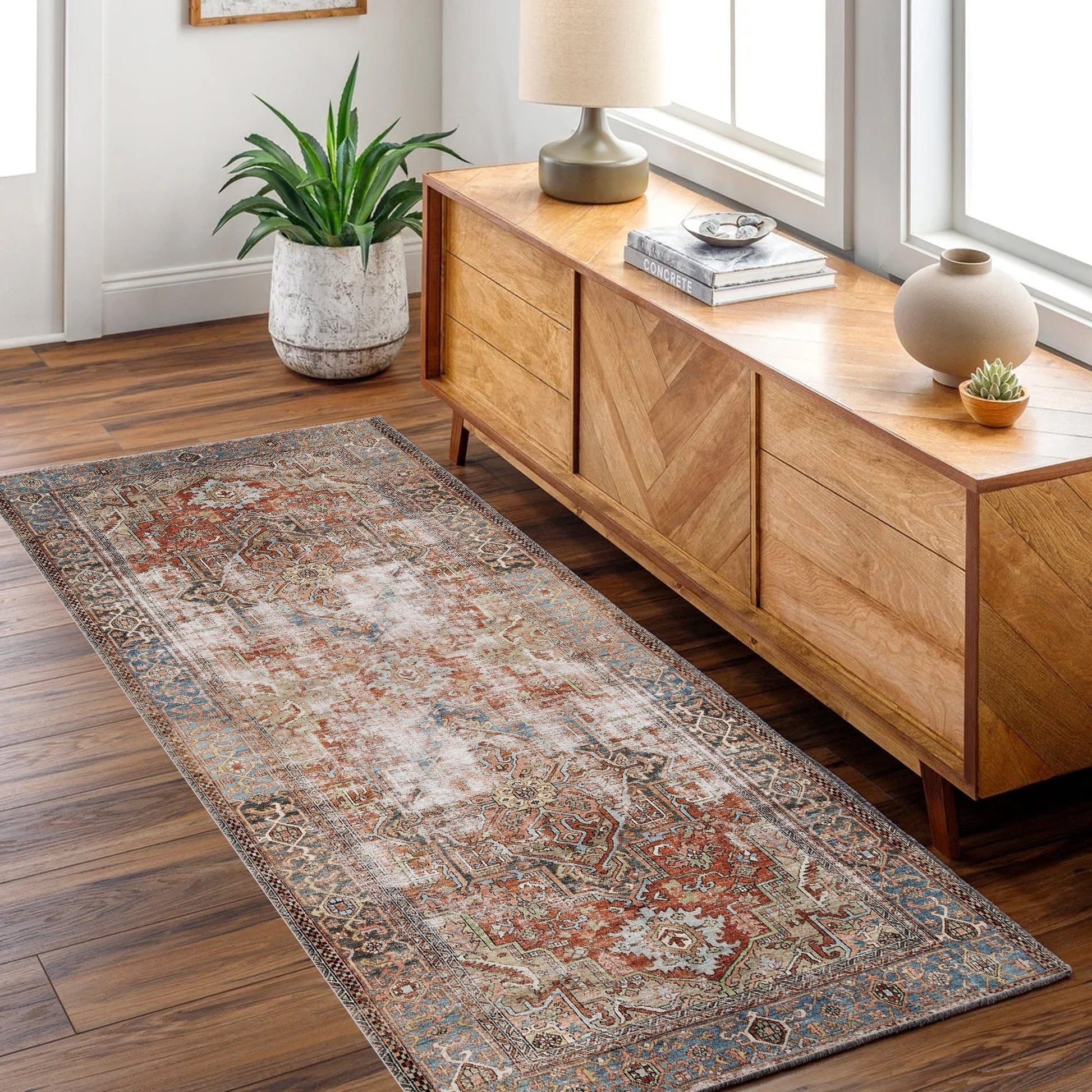 Sophia Heritage Geometric Design in Grey & Beige : Runner Rug-2