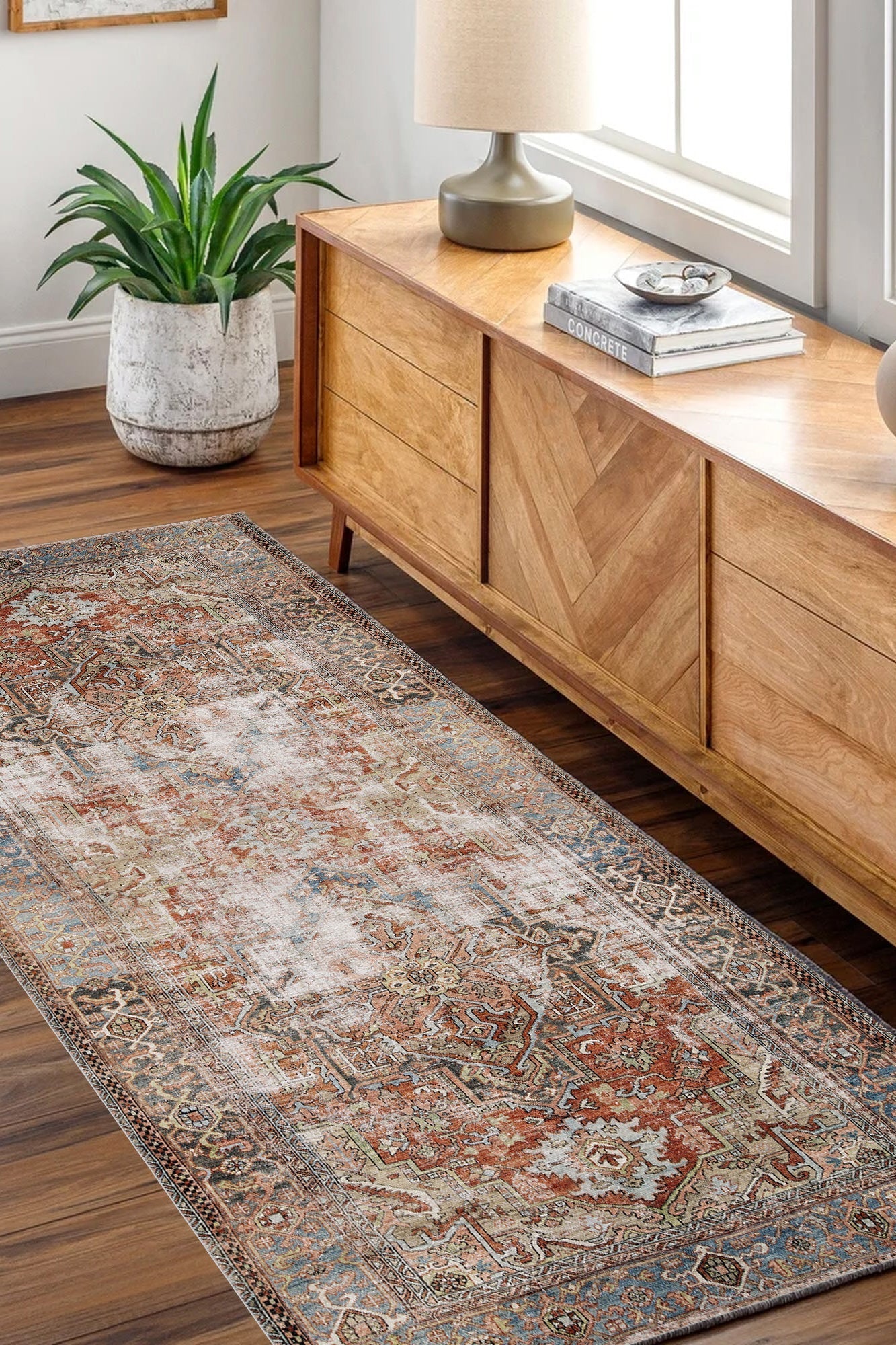 Sophia Heritage Geometric Design in Grey & Beige : Runner Rug-1