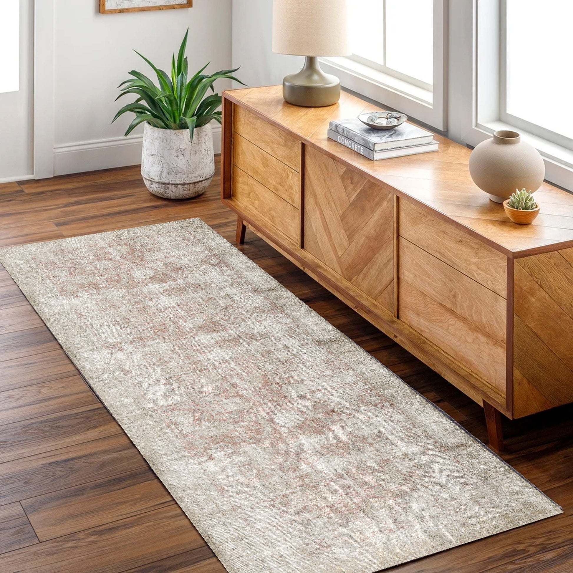 Vintage Adeline Modern in Beige : Runner Rug-2