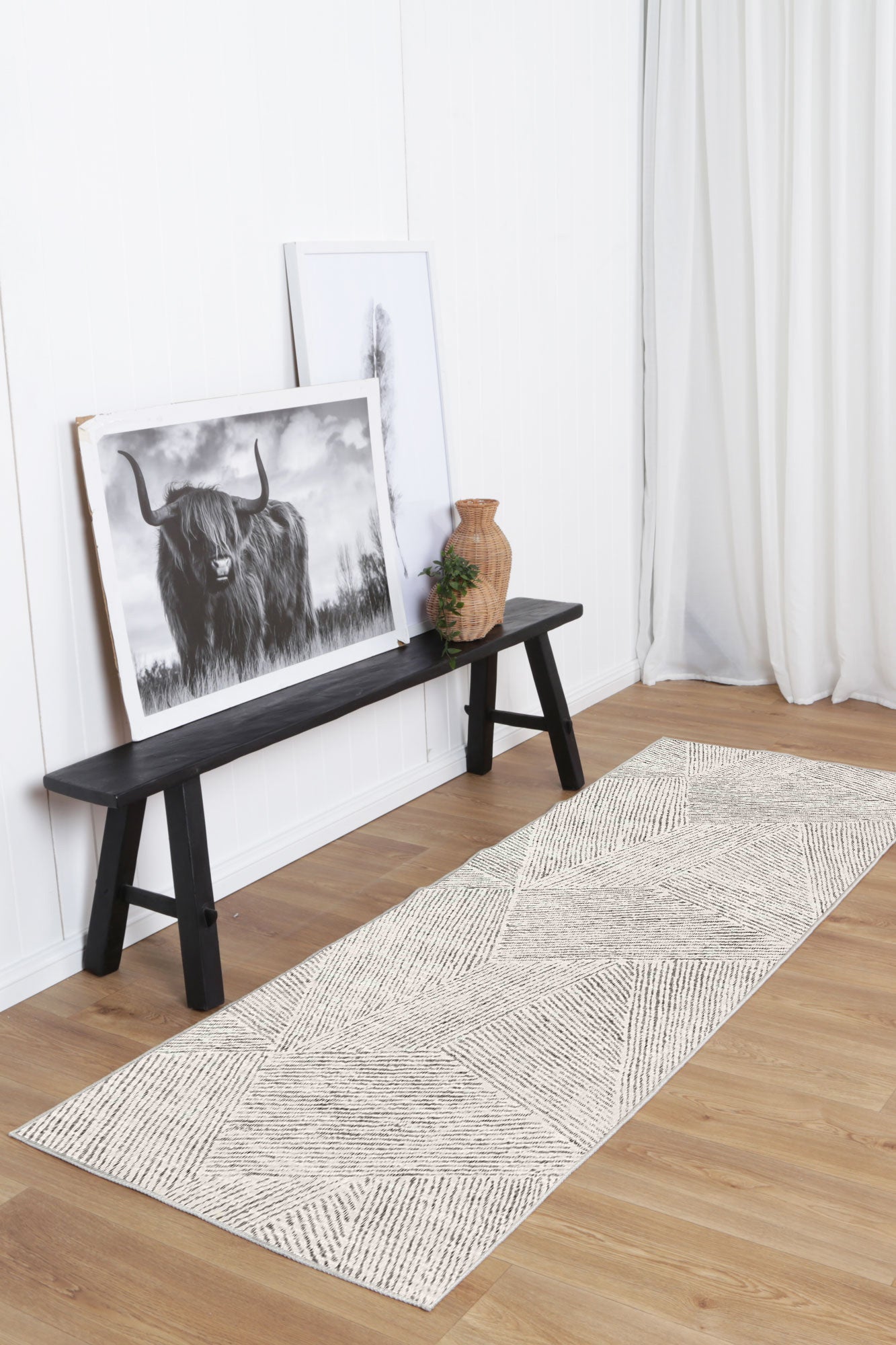 Alpine Neutral Geometric in Black : Runner Rug-1