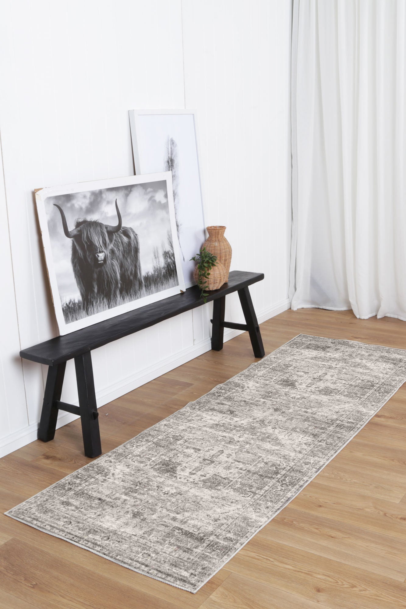 Chateau Machine Washable in Grey : Runner Rug-1