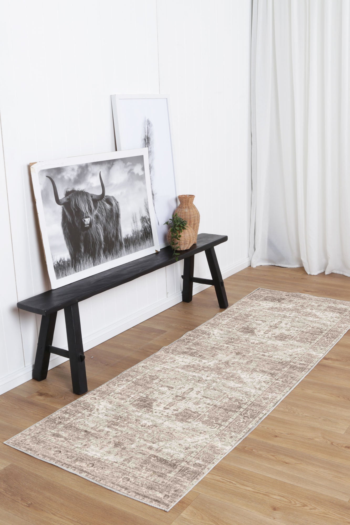 Chateau Machine Washable in Beige : Runner Rug-1