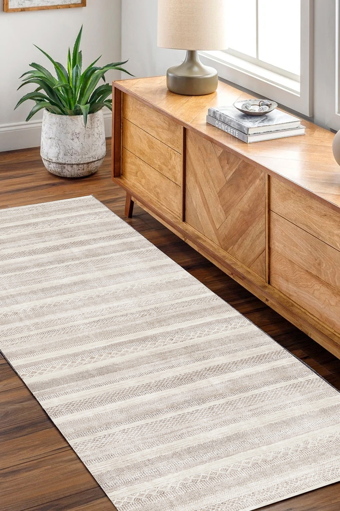 Mojave Lines Desert in Beige : Runner Rug-1