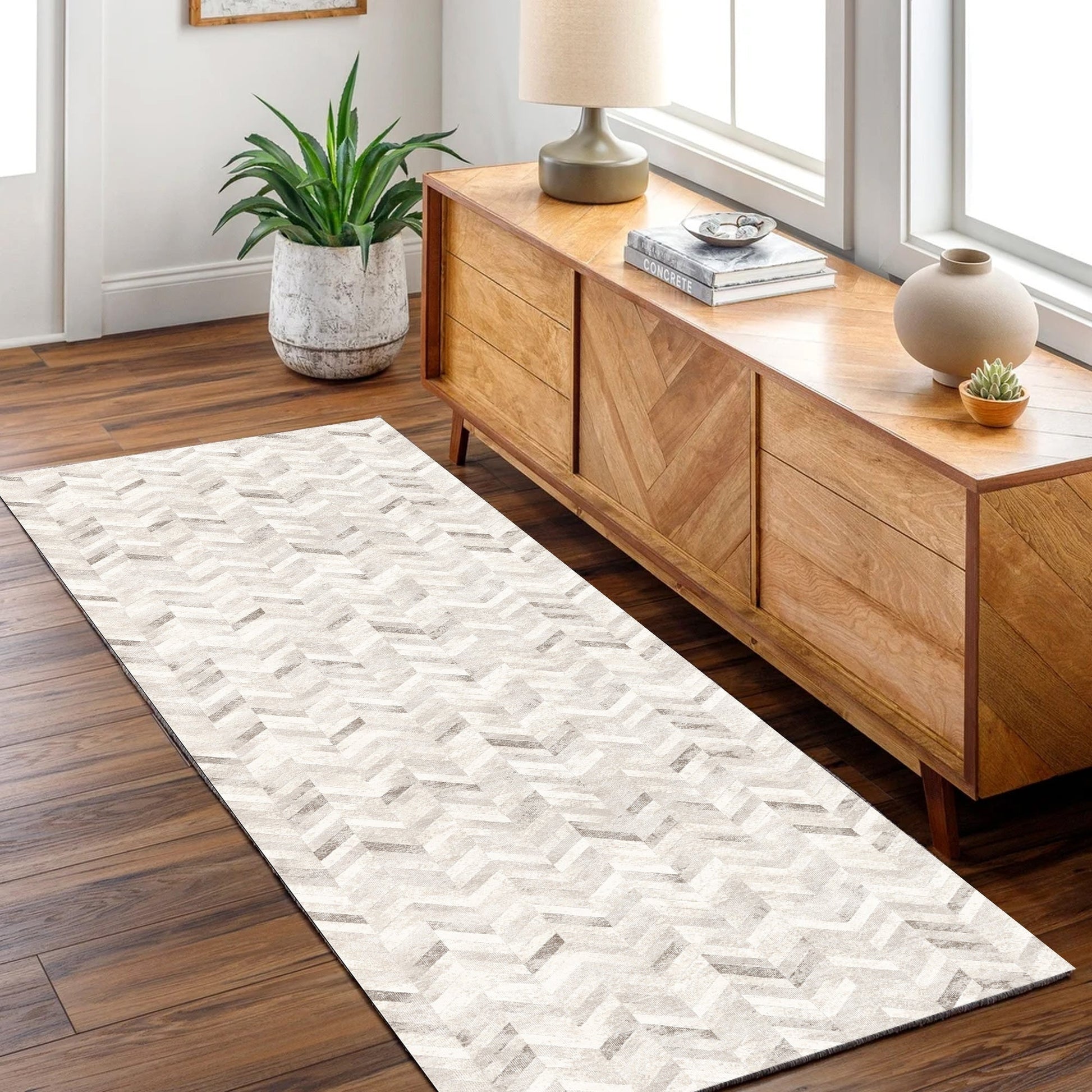Herring Soft Contemporary Look in Beige : Runner Rug-2