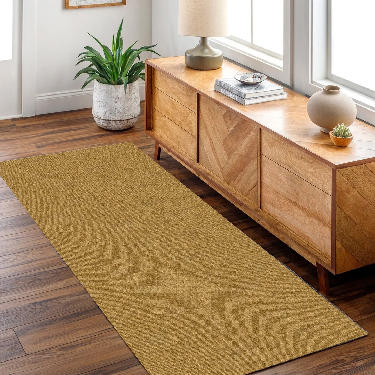 Urban Mustard Solid in Brown : Runner Rug-2