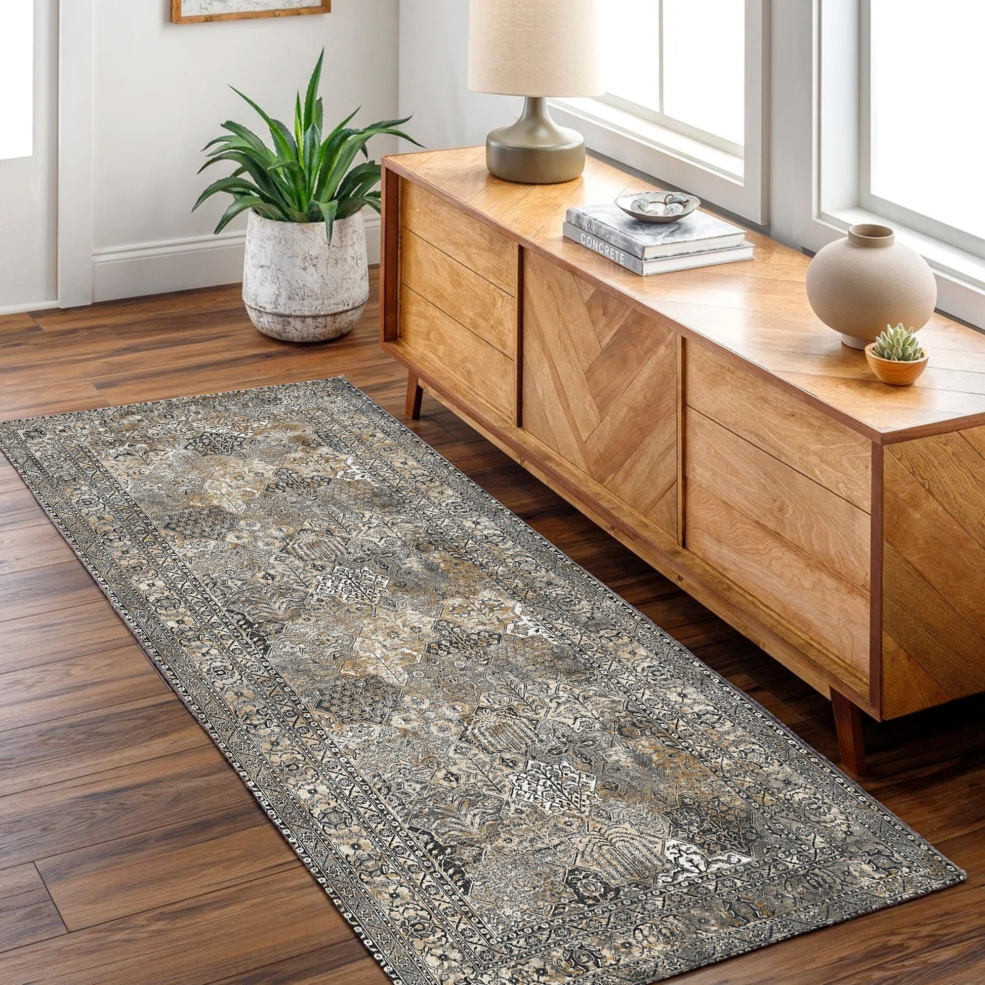 Vintage Tanner Elegance in Natural : Runner Rug-1